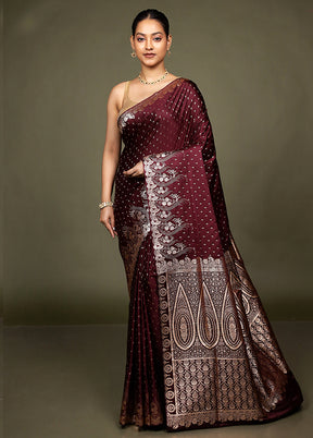 Maroon Banarasi Silk Saree With Blouse Piece