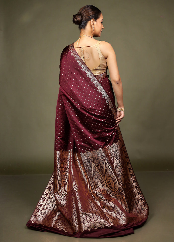 Maroon Banarasi Silk Saree With Blouse Piece