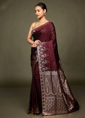 Maroon Banarasi Silk Saree With Blouse Piece