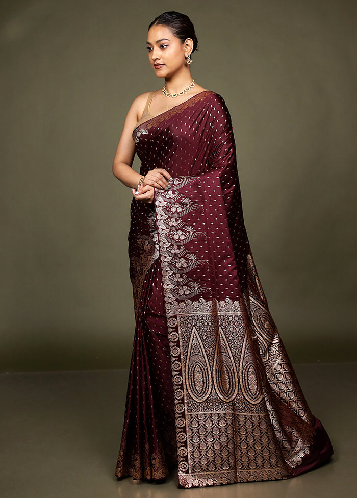 Maroon Banarasi Silk Saree With Blouse Piece