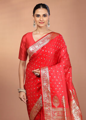 Red Banarasi Silk Saree With Blouse Piece