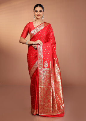 Red Banarasi Silk Saree With Blouse Piece