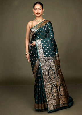 Green Banarasi Silk Saree With Blouse Piece