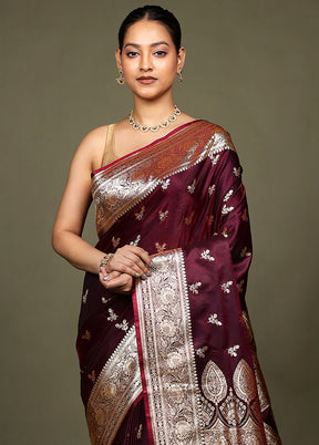 Maroon Banarasi Silk Saree With Blouse Piece