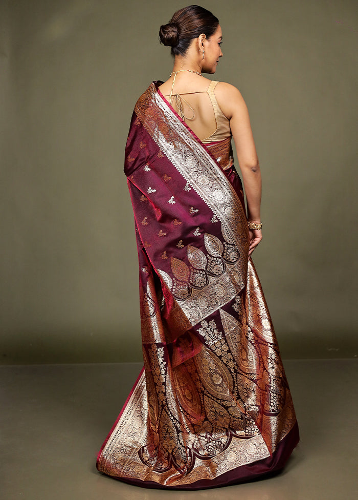 Maroon Banarasi Silk Saree With Blouse Piece
