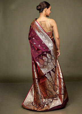Maroon Banarasi Silk Saree With Blouse Piece