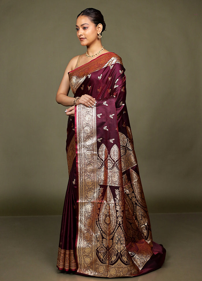 Maroon Banarasi Silk Saree With Blouse Piece