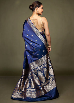 Blue Banarasi Silk Saree With Blouse Piece