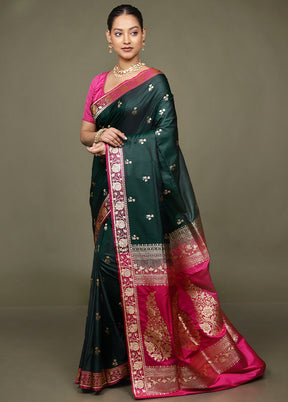 Green Banarasi Silk Saree With Blouse Piece