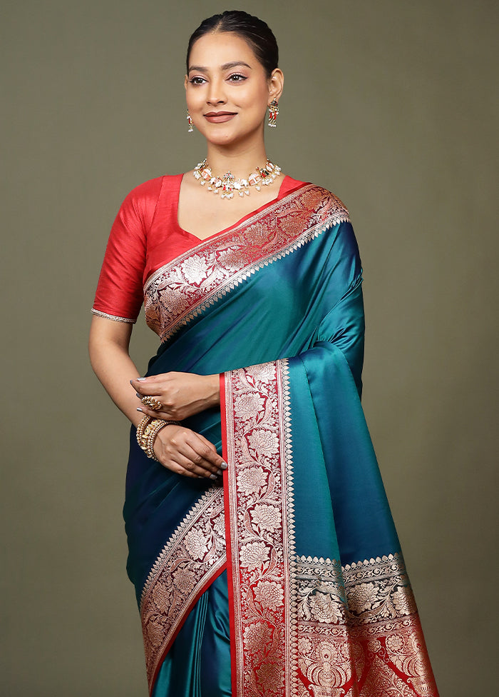 Green Banarasi Silk Saree With Blouse Piece