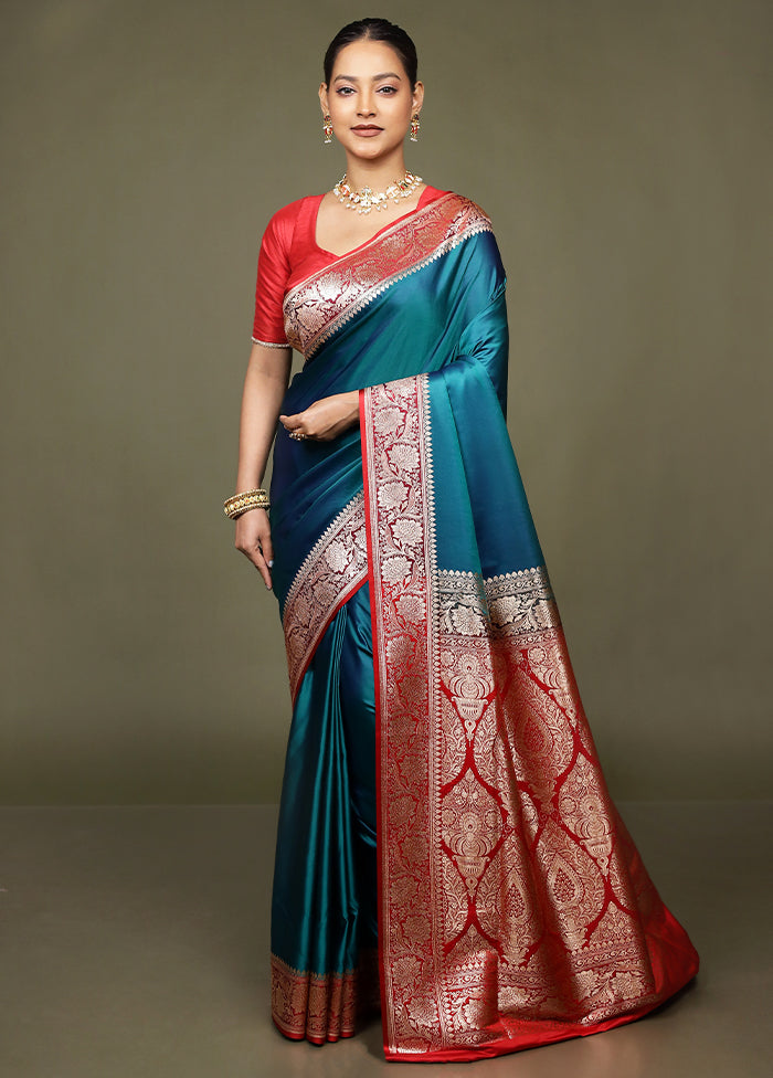 Green Banarasi Silk Saree With Blouse Piece