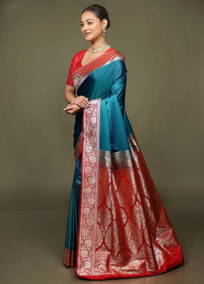 Green Banarasi Silk Saree With Blouse Piece