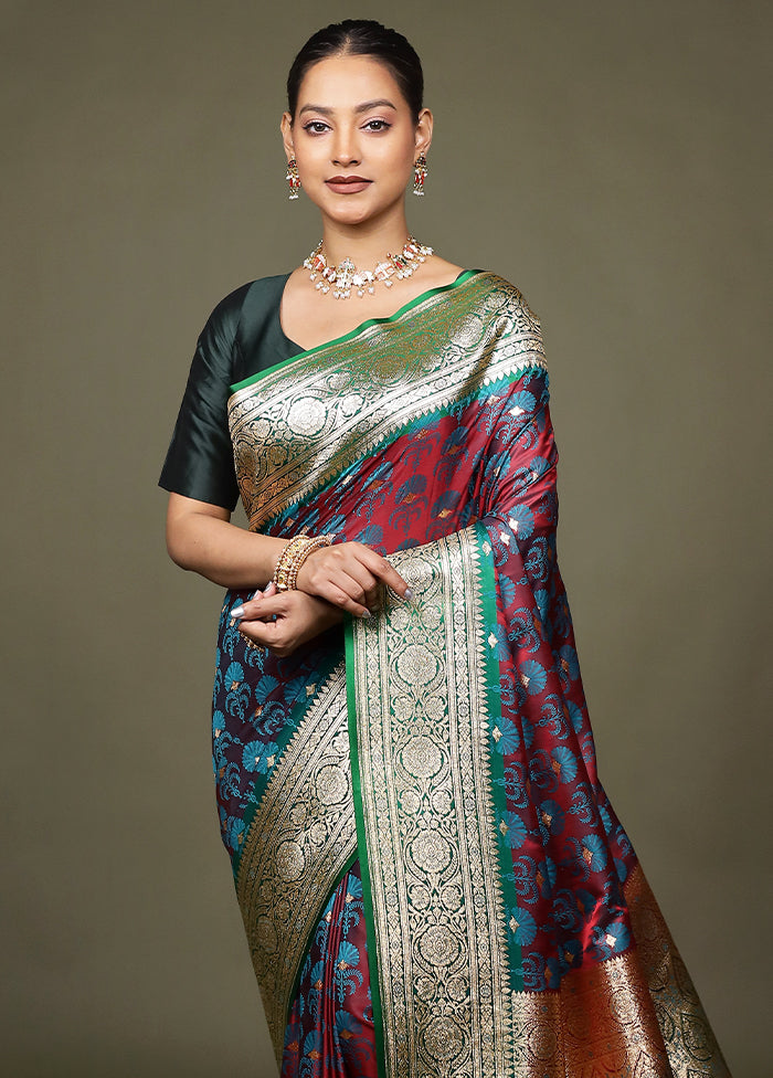 Maroon Tanchoi Silk Saree With Blouse Piece