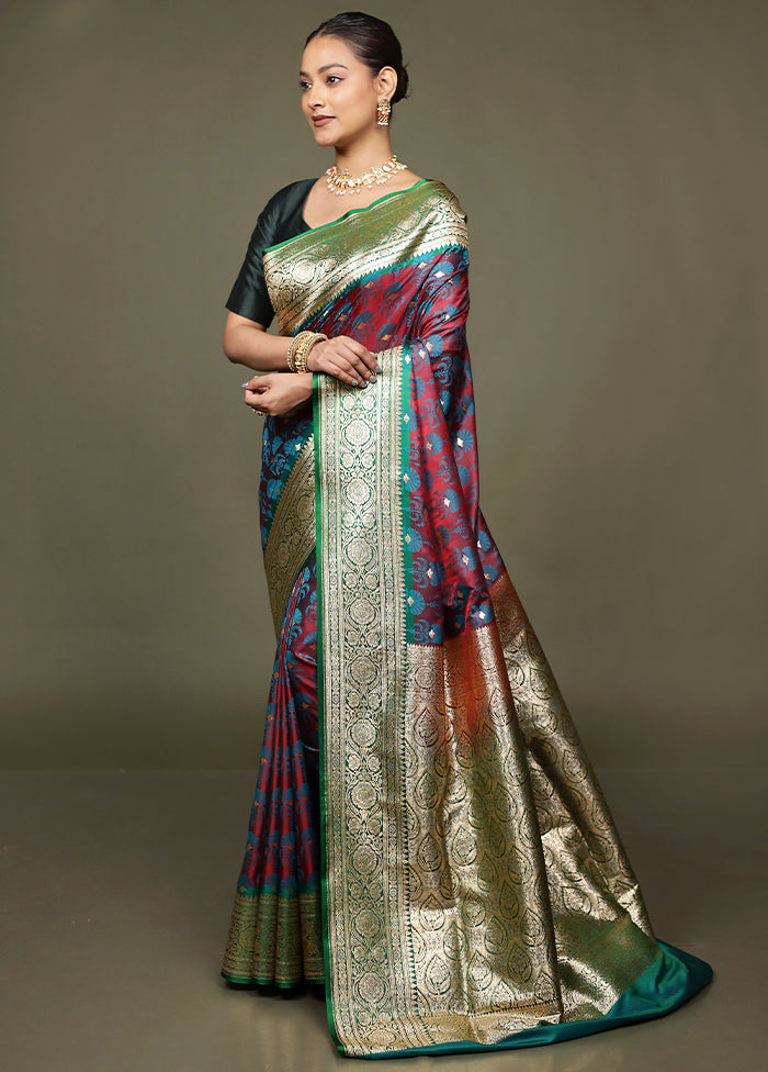 Maroon Tanchoi Silk Saree With Blouse Piece