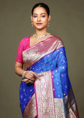 Blue Tanchoi Silk Saree With Blouse Piece