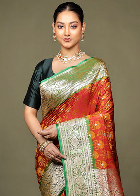 Orange Tanchoi Silk Saree With Blouse Piece