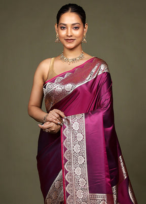 Purple Banarasi Silk Saree With Blouse Piece