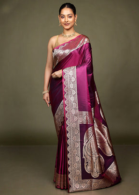 Purple Banarasi Silk Saree With Blouse Piece
