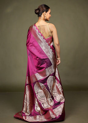 Purple Banarasi Silk Saree With Blouse Piece