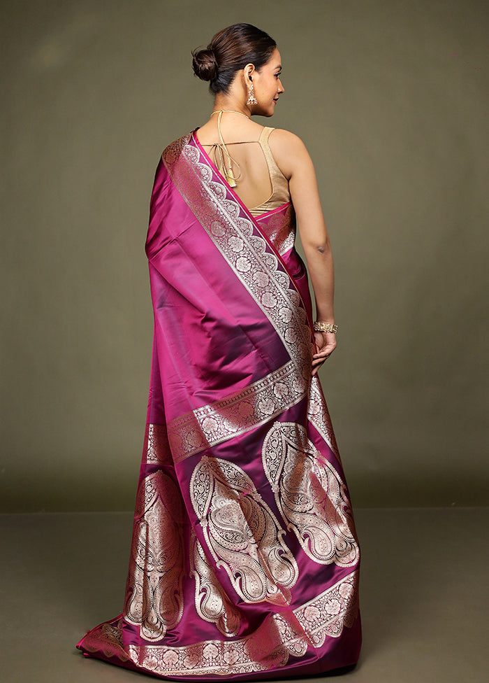Purple Banarasi Silk Saree With Blouse Piece