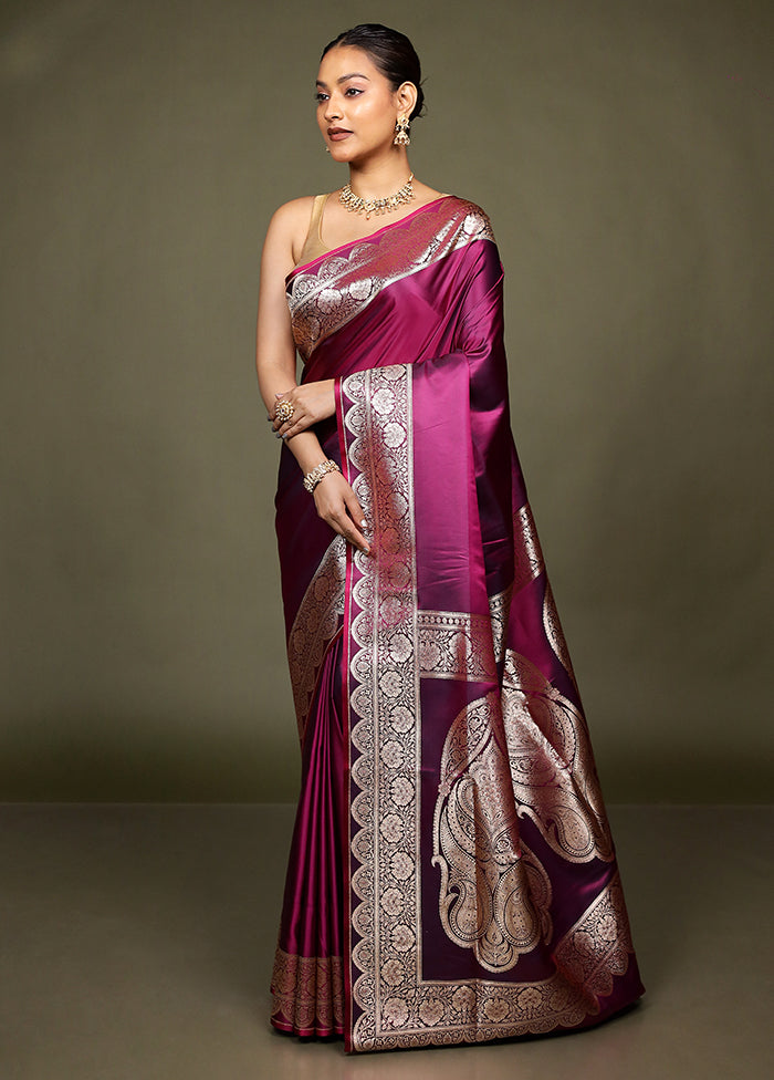 Purple Banarasi Silk Saree With Blouse Piece
