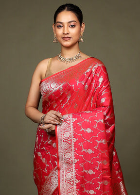Red Banarasi Silk Saree With Blouse Piece