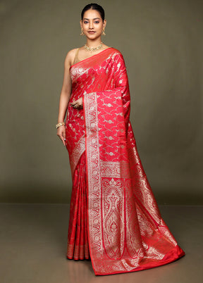 Red Banarasi Silk Saree With Blouse Piece