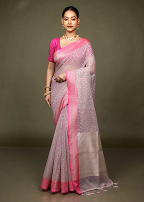 Pink Kora Silk Saree With Blouse Piece