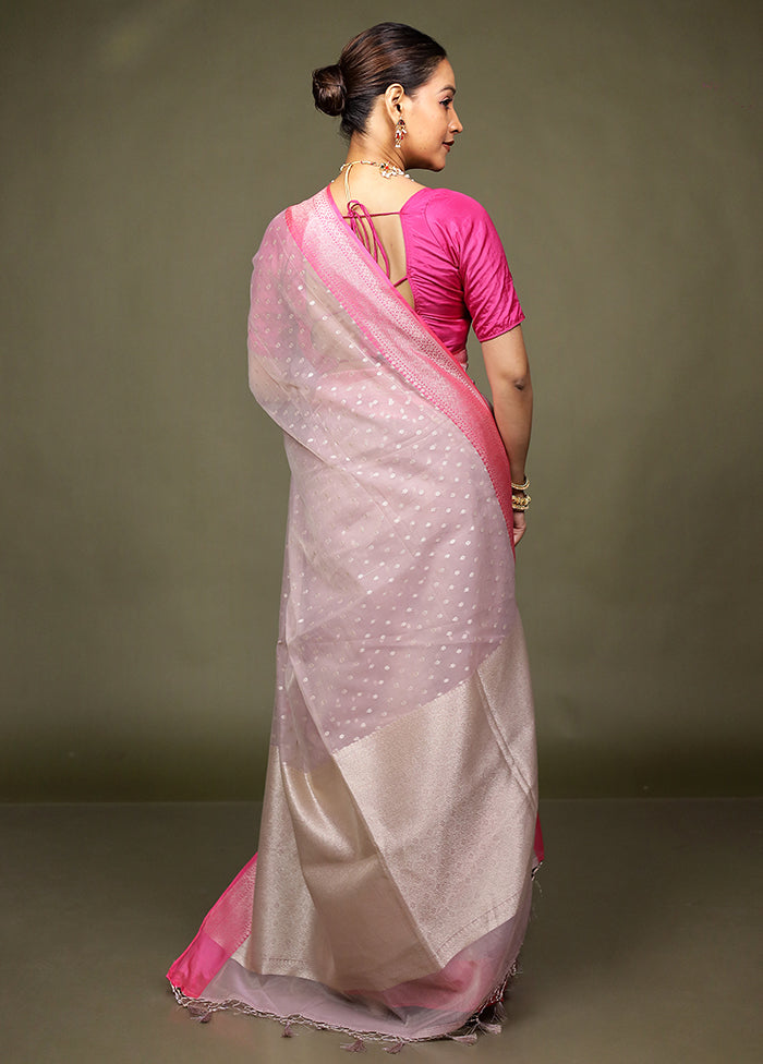 Pink Kora Silk Saree With Blouse Piece