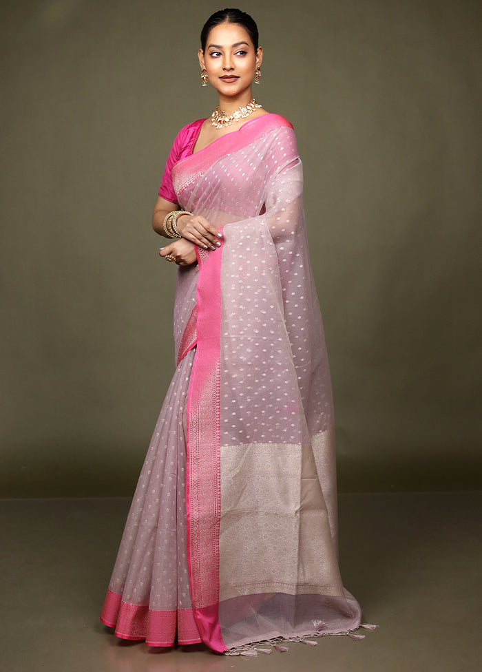 Pink Kora Silk Saree With Blouse Piece