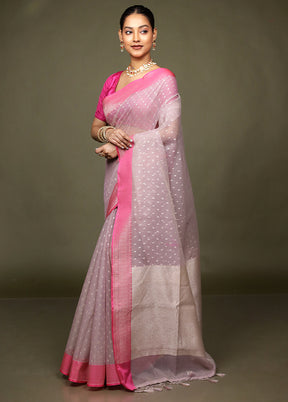 Pink Kora Silk Saree With Blouse Piece