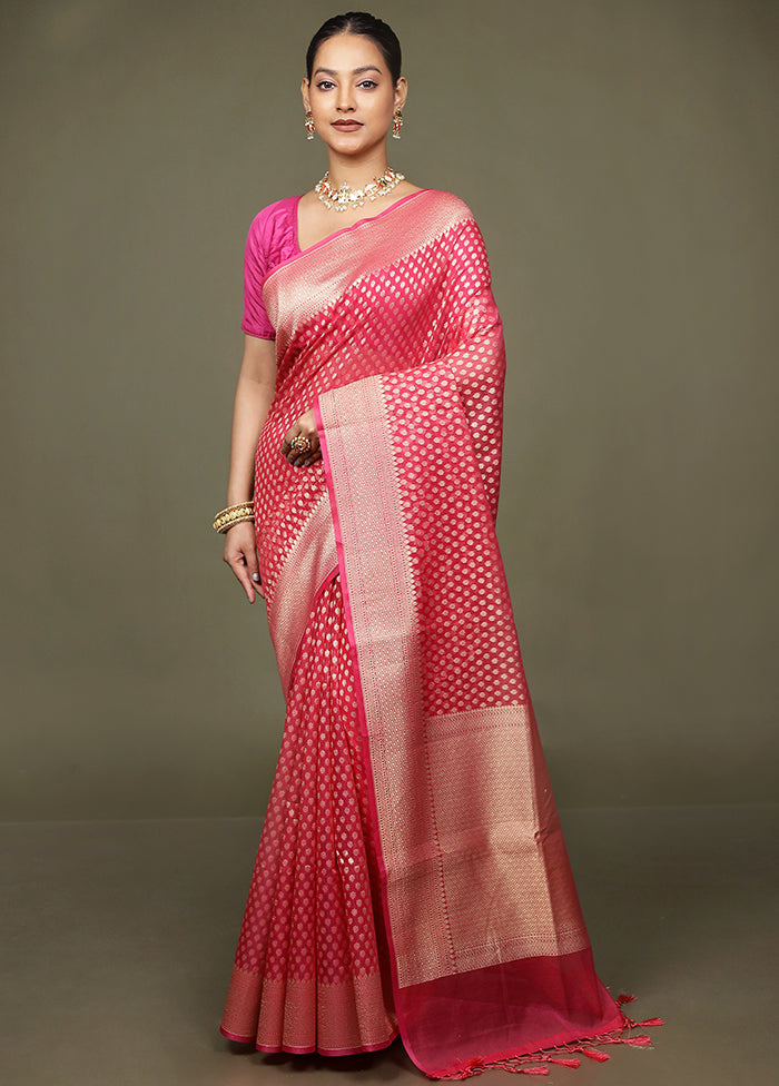 Pink Kora Silk Saree With Blouse Piece