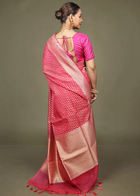 Pink Kora Silk Saree With Blouse Piece