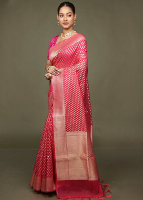 Pink Kora Silk Saree With Blouse Piece