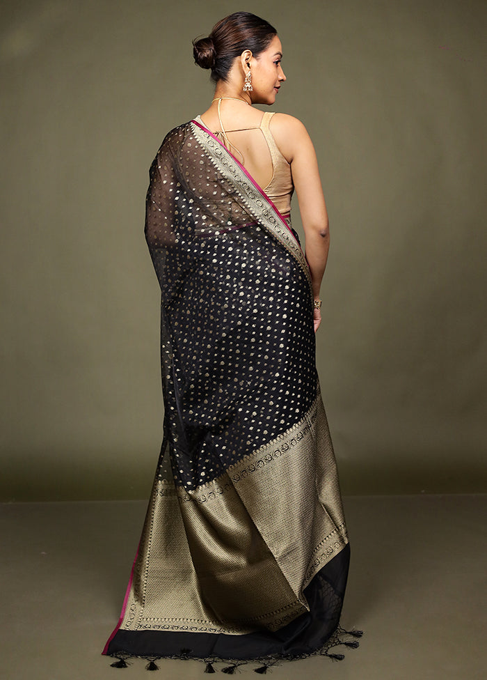 Black Kora Silk Saree With Blouse Piece
