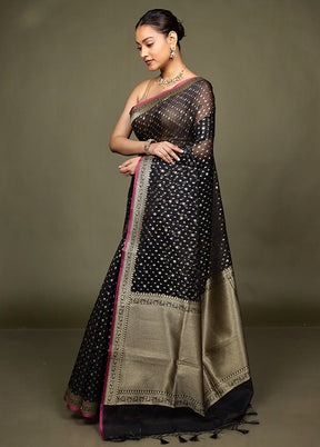 Black Kora Silk Saree With Blouse Piece