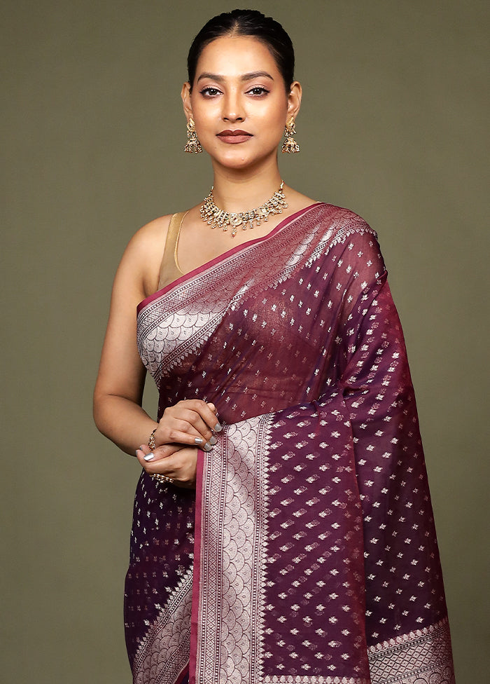 Maroon Kora Silk Saree With Blouse Piece