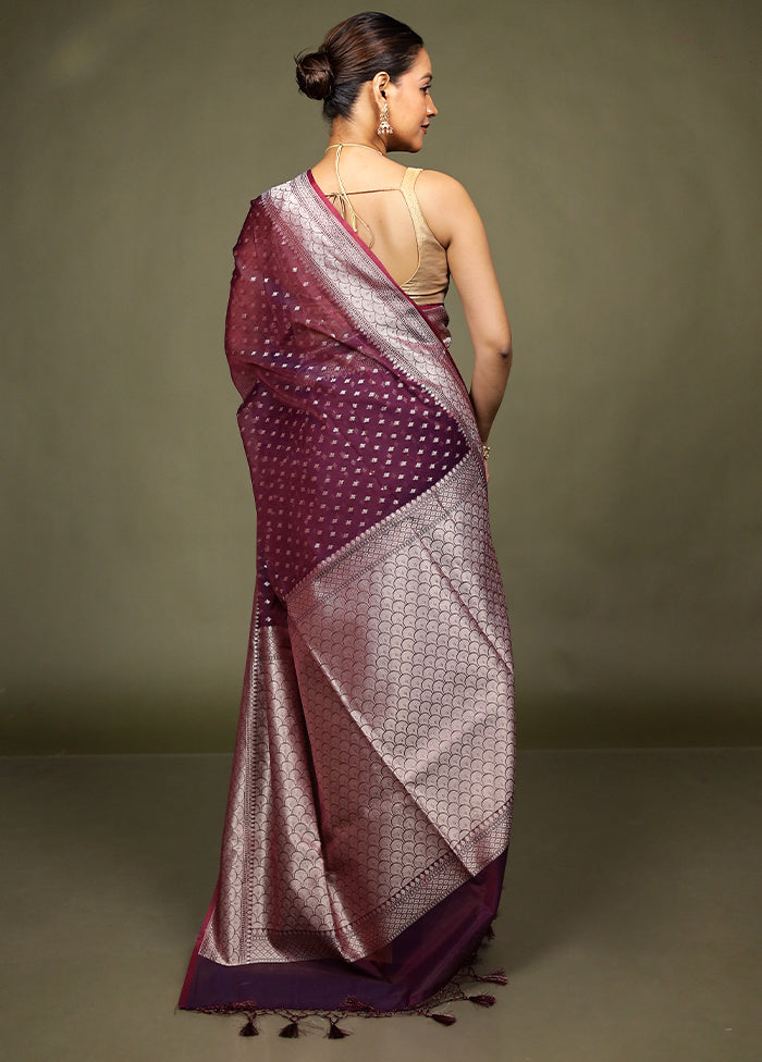 Maroon Kora Silk Saree With Blouse Piece