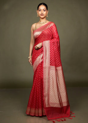 Red Kora Silk Saree With Blouse Piece