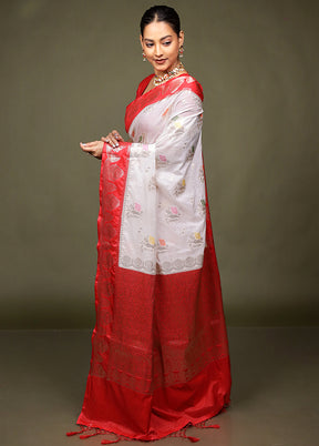 White Dupion Silk Saree With Blouse Piece