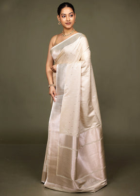 White Katan Silk Saree With Blouse Piece