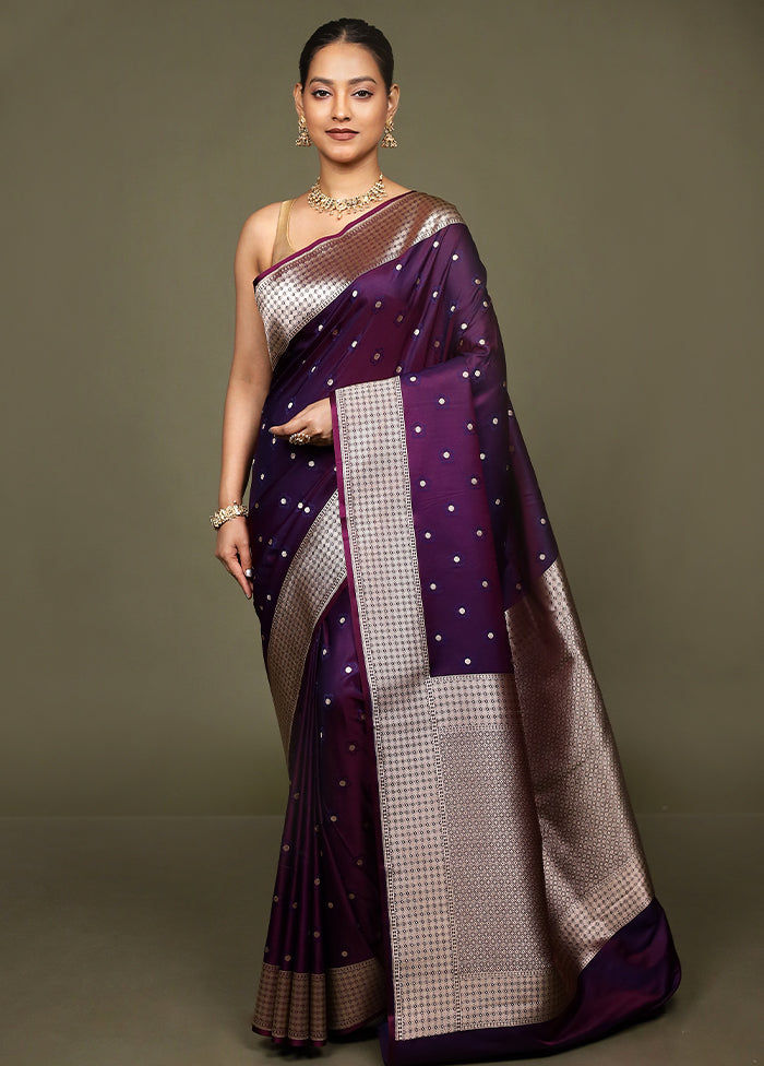 Purple Katan Silk Saree With Blouse Piece