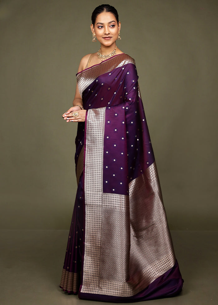 Purple Katan Silk Saree With Blouse Piece