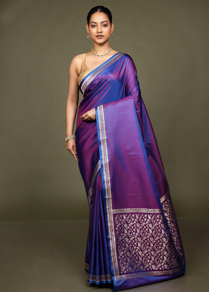 Blue Katan Silk Saree With Blouse Piece