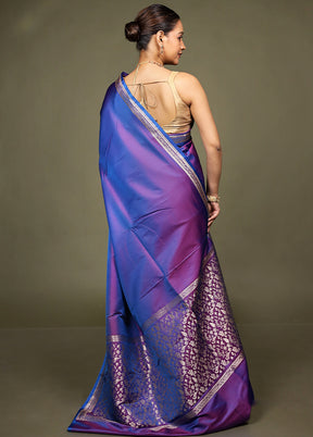 Blue Katan Silk Saree With Blouse Piece