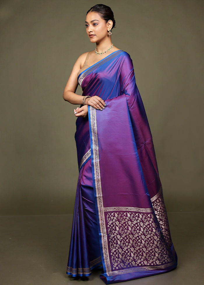 Blue Katan Silk Saree With Blouse Piece