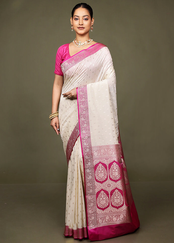Cream Katan Silk Saree With Blouse Piece