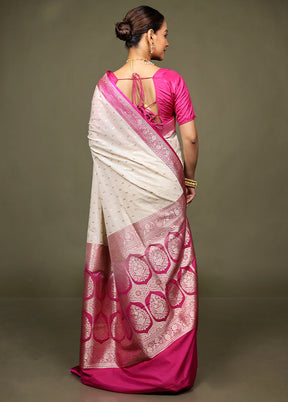 Cream Katan Silk Saree With Blouse Piece