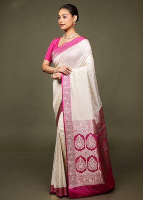 Cream Katan Silk Saree With Blouse Piece