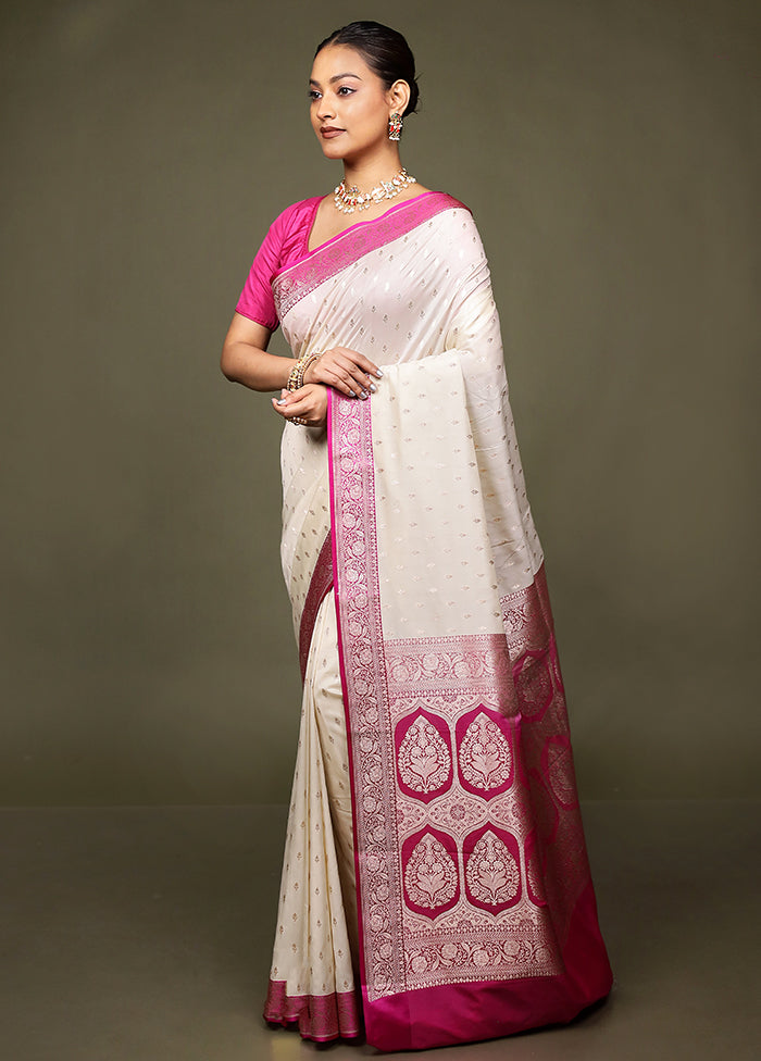Cream Katan Silk Saree With Blouse Piece